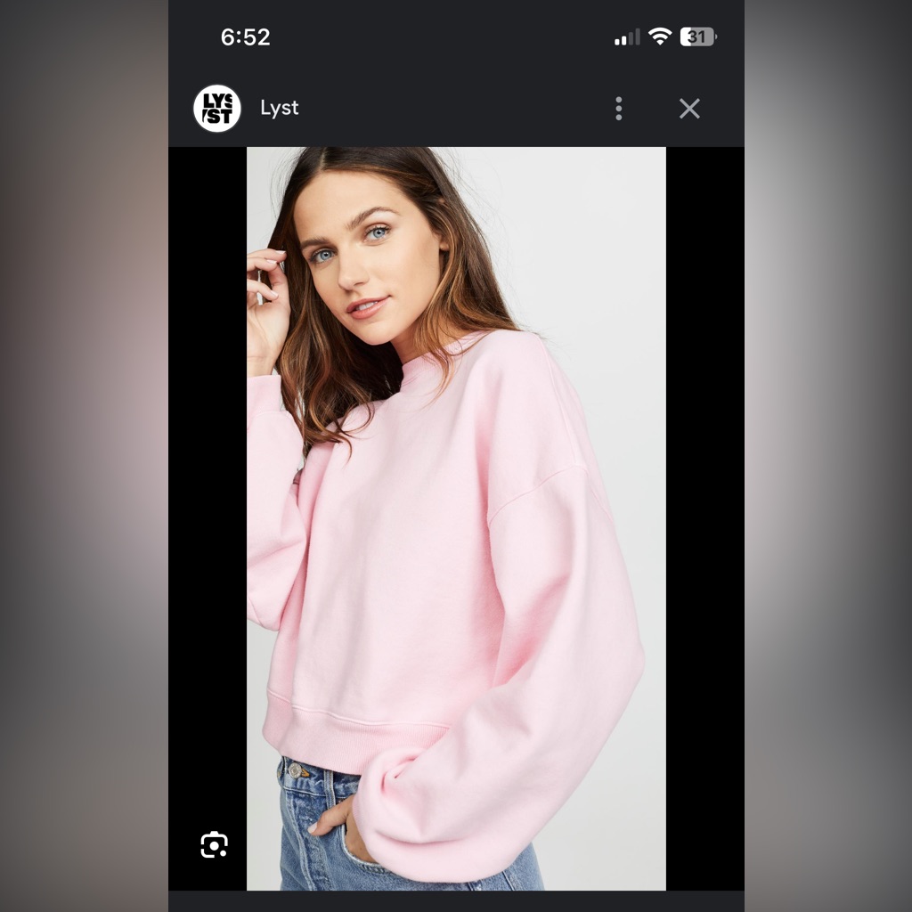 Agolde Women's Pink Balloon Sleeve Cropped Sweatshirt Xs/S